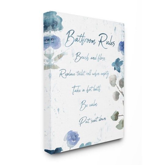 Stupell Industries Bathroom Rules Watercolor Flower Word Design Canvas Wall Art